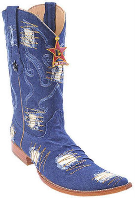 Mensusa Products Blue Jean Denim Fabric Los Altos Mens Cowboy Fashion Western Boots Riding Classy