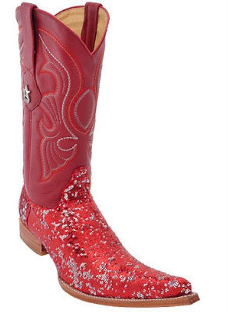 Mensusa Products Men's Los Altos Sequin Fashion Design Western Cowboy Boots Red 6x Toe