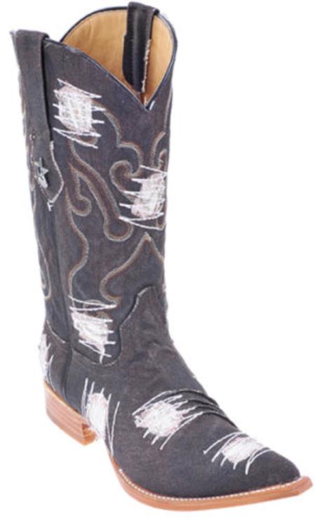 Mensusa Products Handmade Fabric Pointy Los Altos Men's Cowboy Fashion Western Boots Denim Brown
