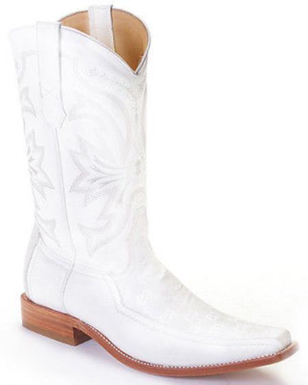Mensusa Products Deer Leather White Los Altos Mens Cowboy Boots Western Fashion Square Toe