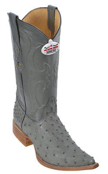 Mensusa Products Full Quill Ostrich Leather Gray Los Altos Men's Western Boots Cowboy Fashion