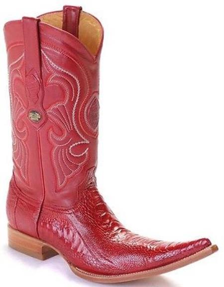 Mensusa Products Ostrich Leg Leather Red Los Altos Men's Western Boots Cowboy Style Rider 6x Toe
