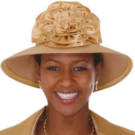 Mensusa Products New Lynda's Women Gold Kentucky Derby Hat Brim Church Bridal Shower Hat