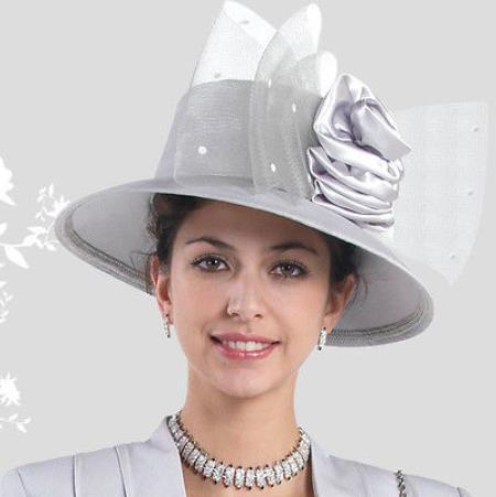 Mensusa Products New Lynda's Women Silver Kentucky Derby Hat Brim Church Bridal Shower Hat 47