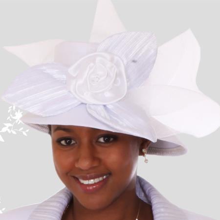 Mensusa Products New Lynda's Women White Kentucky Derby Hat Brim Church Hat 47