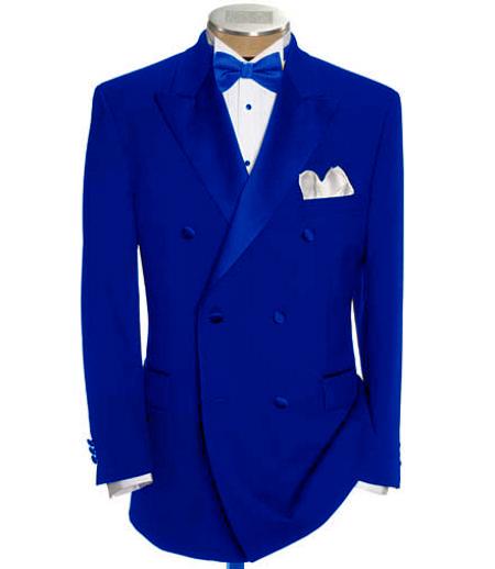 Mensusa Products Double Breasted Tuxedo Shirt & Bow Tie Package 6 on 2 Button Closer Style Jacket Royal Blue