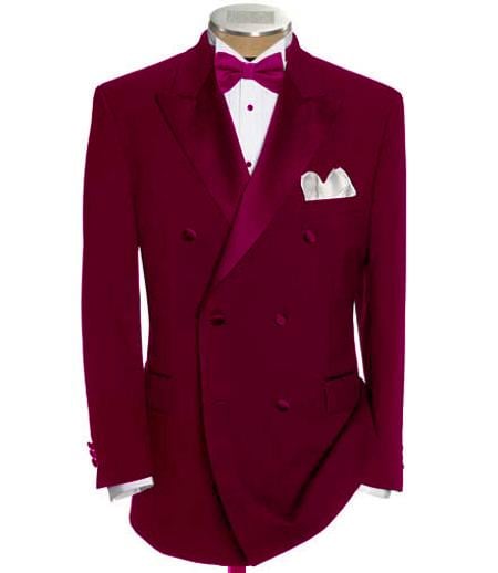 Mensusa Products Double Breasted Tuxedo Shirt & Bow Tie Package 6 on 2 Button Closer Style Jacket Burgundy