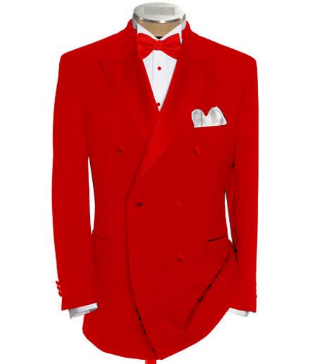 Mensusa Products Double Breasted Tuxedo Shirt & Bow Tie Package 6 on 2 Button Closer Style Jacket Hot Red