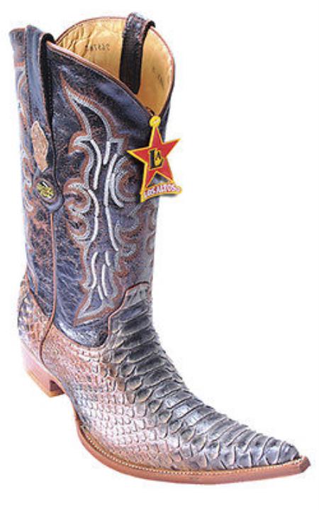Mensusa Products Python Skin Leather Rustic Cognac Los Altos Men Cowboy Boots Western Style