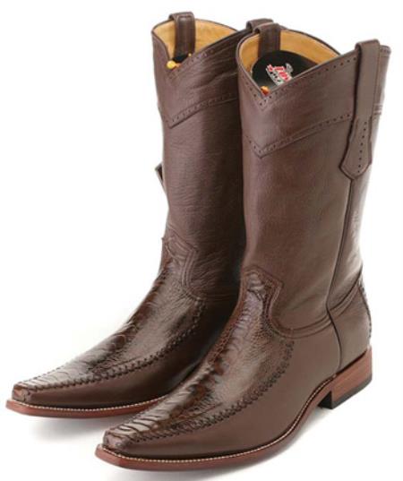 Mensusa Products Ostrich Leg Leather Brown Los Altos Mens Cowboy Boots Western Fashion Square Toe