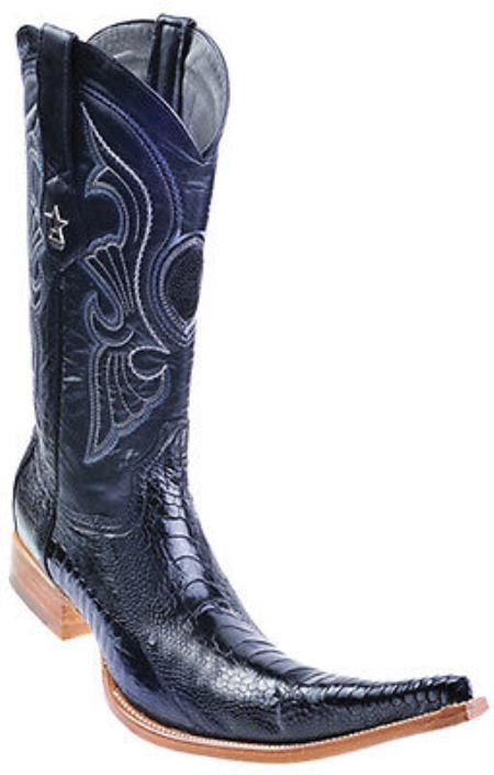 Mensusa Products Ostrich Leg Leather Black Los Altos Mens Western Boots Cowboy Style Rider 9x Toe