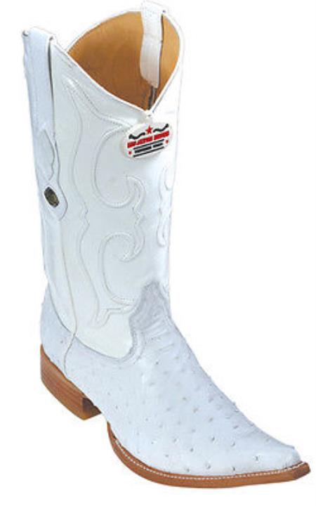 Mensusa Products Full Quill Ostrich White Los Altos Men's Western Boots Cowboy Classics 3x Toe