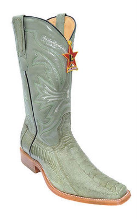 Mensusa Products Ostrich Leg Leather Green Los Altos Men Cowboy Boots Western Rider Style Vintage