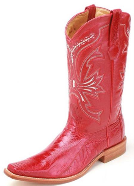 Mensusa Products Ostrich Leg Leather Red Los Altos Mens Cowboy Boots Western Fashion Square Toe