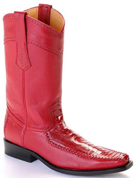 Mensusa Products Ostrich Leg Leather Red Los Altos Mens Cowboy Boots Western Fashion Square Toe