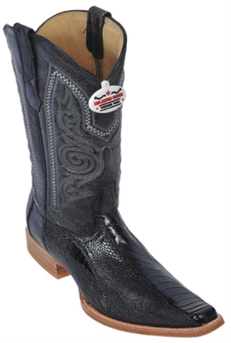 Mensusa Products Ostrich Leg Leather Black Los Altos Mens Cowboy Boots Western Fashion Square Toe