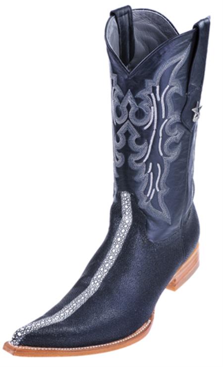 Mensusa Products Genuine Stingray Rowstone Los Altos Black Mens WESTERN Cowboy Boot 6x Toe