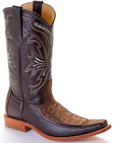 Mensusa Products Deer Brown Los Altos Mens Western Boots Cowboy Design Square Toe