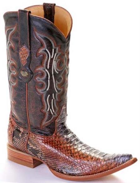 Mensusa Products Python Skin Rustic Cognac Los Altos Men's Western Boots Western Riding Design