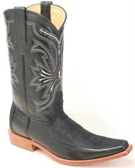 Mensusa Products Deer Leather Black Los Altos Mens Cowboy Boots Western Fashion Square Toe
