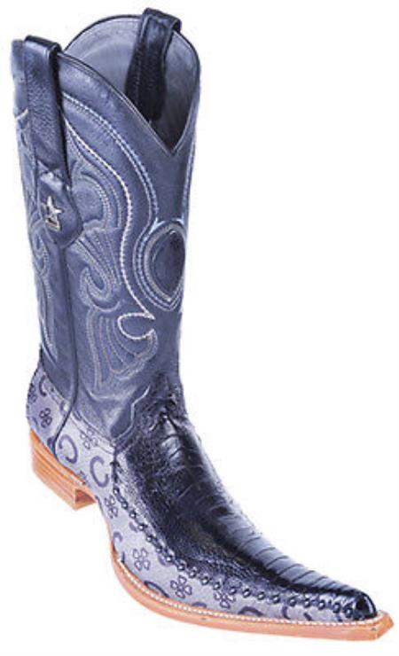 Mensusa Products Ostrich Leg Leather Black Los Altos Men's Western Fashion Cowboy Boots 6x Toe