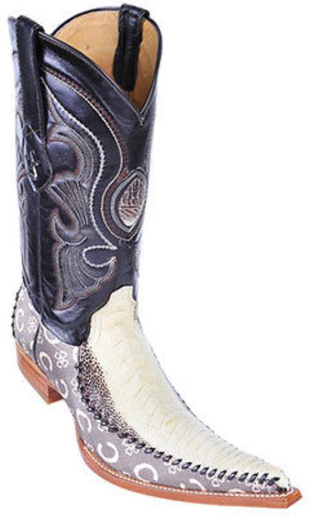 Mensusa Products Ostrich Leg Leather Winter White Los Altos Men's Fashion Cowboy Boots 6x Toe