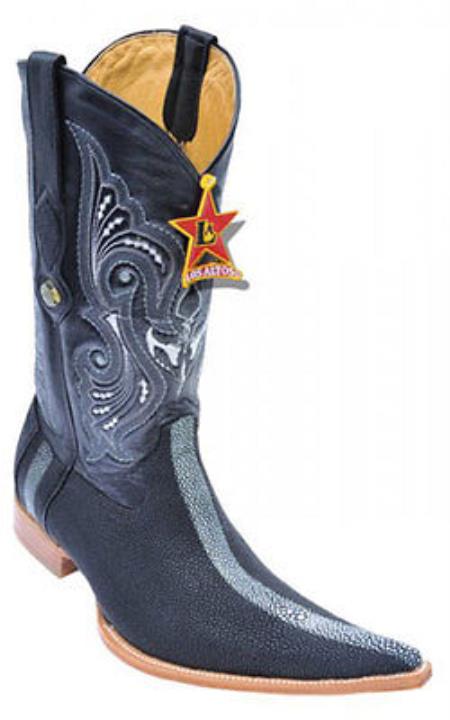 Mensusa Products Men's Western Cowboy Boots Los Altos Genuine Stingray Rowstone Black 6x Toe
