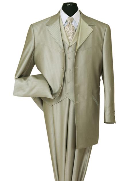 Mensusa Products Mens 3 Piece 4 Button 36 Inch Length Shark Skin Church Suit Beige with Stripe three piece low priced fashion outfits