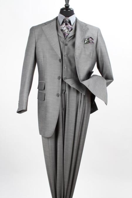 Mensusa Products Men's 3 Piece Fashion Suit Double Pockets Silver