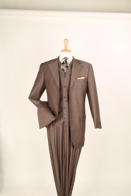 Mensusa Products Men's 3 Piece Fashion Suit Double Pockets Brown