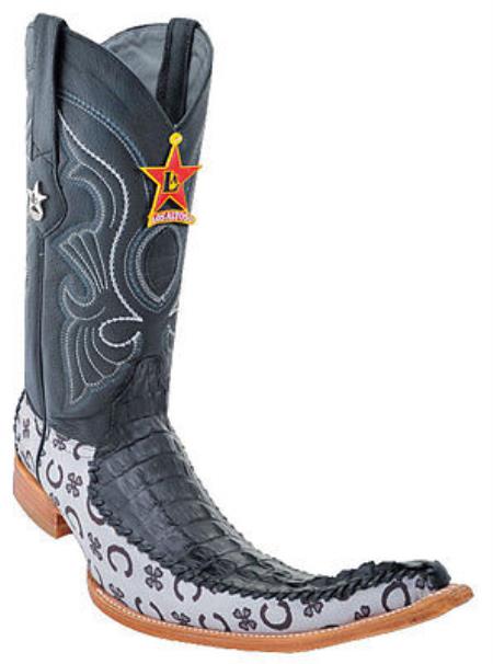 Mensusa Products Mens Western Cowboy Boots Los Altos Handmade Genuine Caiman Fashion Design Black