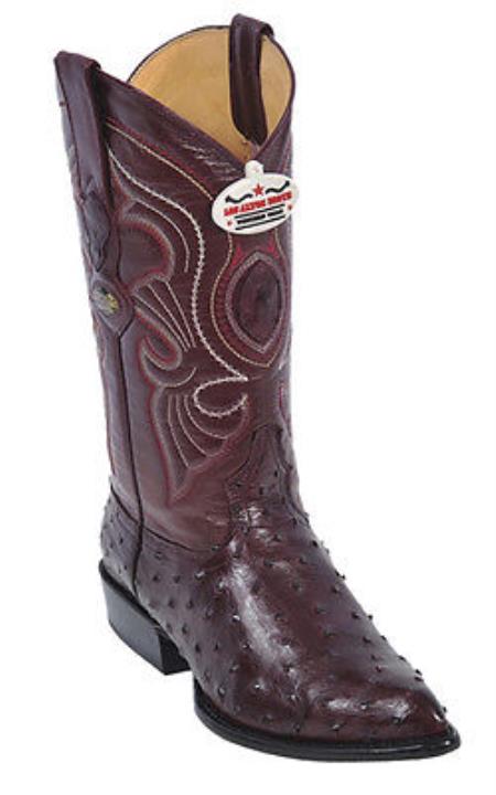 Mensusa Products Full Quill Ostrich Burgundy Los Altos Men's Cowboy Boots Western Rider Style 320