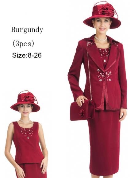 Mensusa Products Women 3 Piece Dress Set Burgundy