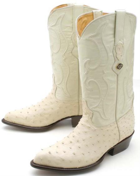Mensusa Products Full Quill Ostrich Winter White Los Altos Men's Cowboy Boots Western Rider 320