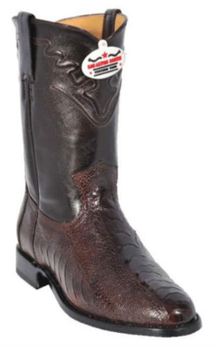 Mensusa Products Los Altos Mens Genuine Brown Ostrich Leg Western Cowboy Riding Style Boot