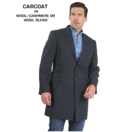Mensusa Products Men's 3 Button Fully Lined Charcoal Grey Wool Carcoat