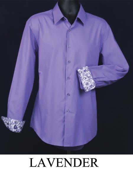 Mensusa Products Men's Fancy Slim Fit Dress Shirt Cuff Pattern Lavender