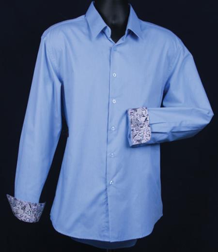 Mensusa Products Men's Fancy Slim Fit Dress Shirt Cuff Pattern Light Blue$39