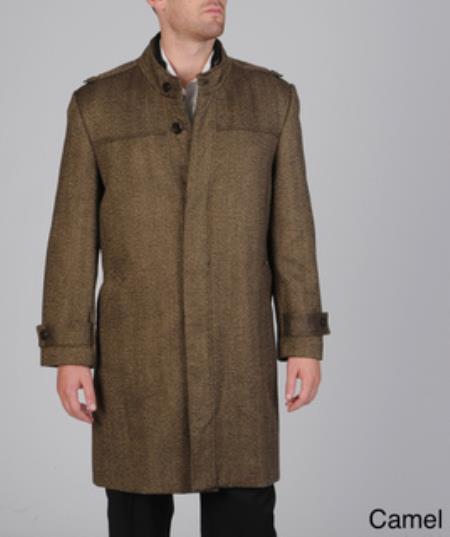 Mensusa Products Nehru jacket-Nehru mandarin style jacket Men's Car Coat 'Rosa' Herringbone Wool/ Cashmere Blend Topcoat Camel