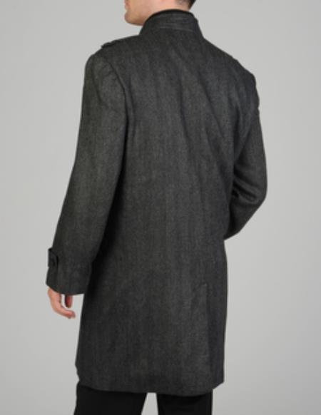 Mensusa Products Pronto Moda Men's Car Coat 'Rosa' Herringbone Wool/ Cashmere Blend Topcoat Black