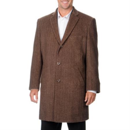 Mensusa Products Pronto Moda Men's Car Coat 'Ram' Light Brown Herringbone Cashmere Blend Top Coat