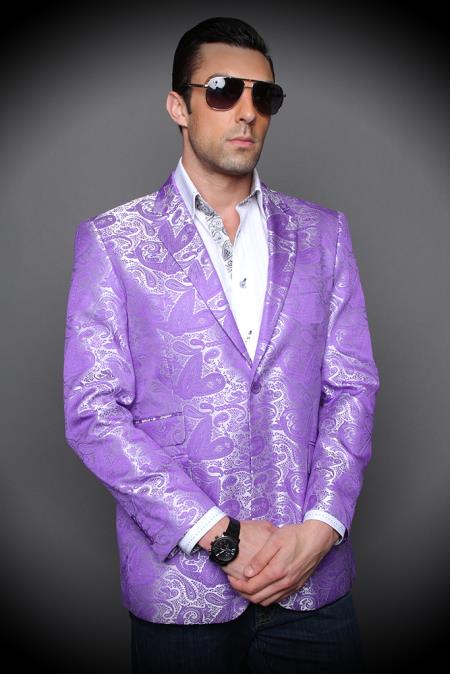 Mensusa Products Purple blazer-Sequin Shiny Flashy Silky Paisley Blazer Shiny Stage Sport Coat Jacket/Blazer Purple