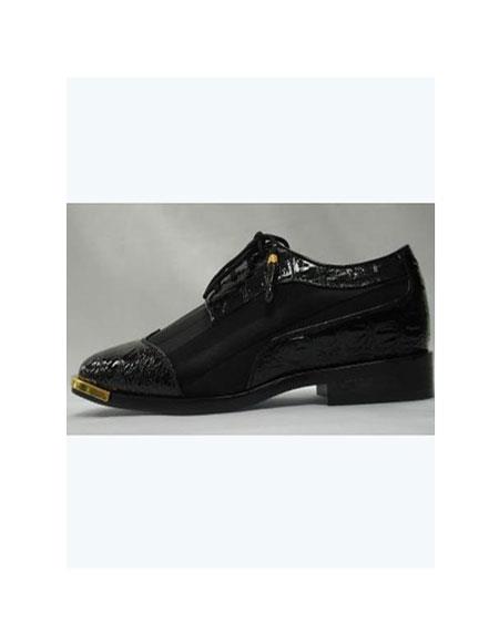 Mensusa Products Mens Cool Black Wingtip Style Satin Goldtip Dress Shoes