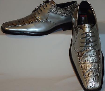 Mensusa Products Mens Metallic Silver Gray Super Elegant Faux Croco Dress Shoes
