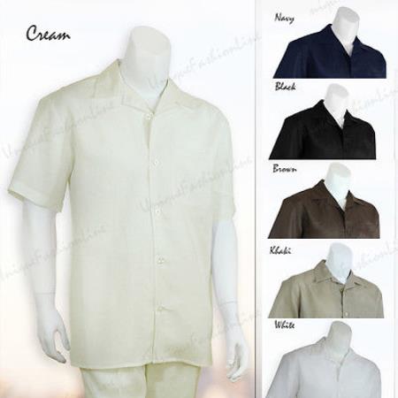 Mensusa Products 2 Pieces Men's Casual Solid Color Linen Shirt and Pants Set