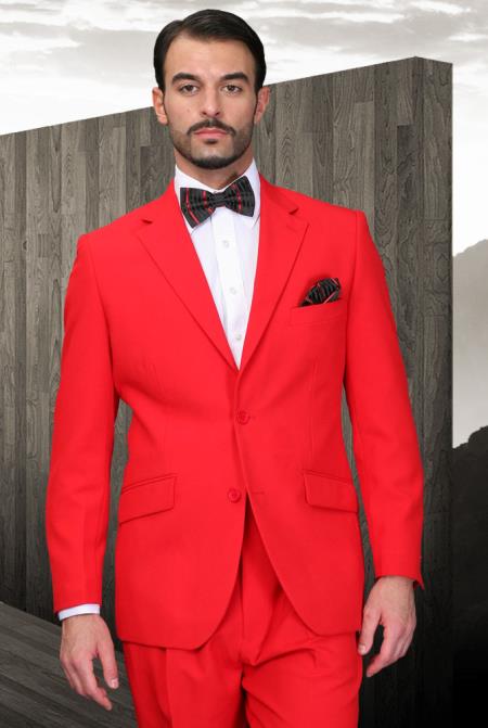 Mensusa Products Mens Red Suit 2 Button Super 120's Extra Fine 2 Piece