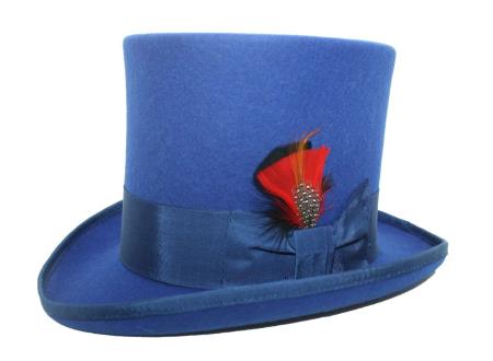 Mensusa Products Men's 1 Wool Felt Feathers Satin Inner Lining Royal Blue Top Hat