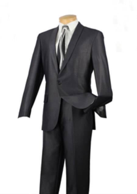 Mensusa Products Mens 1 Button Textured Solid Shawl Lapel Slim Fit Suit Charcoal