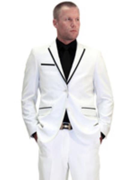 Mensusa Products Mens 2 Button White and Black with Notch Lapel Slim Fit Suit