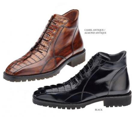 Mensusa Products Mens Genuine Hornback / Italian Calf Shoes Camel Antique/Almond Antique, Black